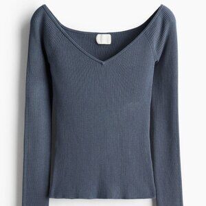 H&M off the shoulder top | pigeon blue